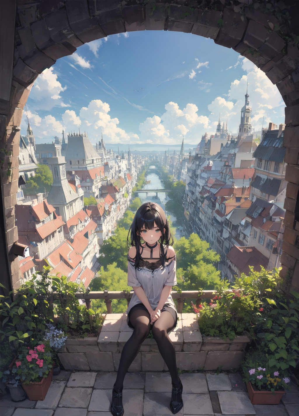 16783-791985864-1girl, sitting, architecture, garden, panoramic cityscapes, looking at viewer,.png